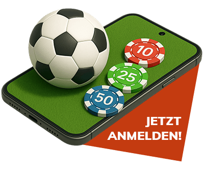 Mobile Sportwetten Darstellung mit Fußball und Spielchips
